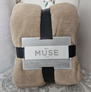 Muse Tan Plush Throw Blanket